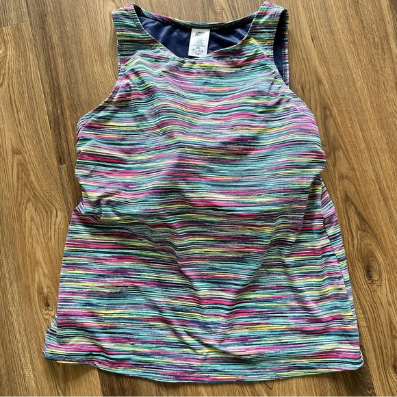 Lands' End Womens Tankini Swimsuit Top 18 D Colorful Pink Stripes Built In Bra - Picture 1 of 4